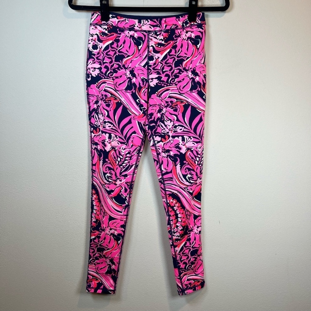 Lilly Pulitzer Luxletic Mini Weekender Leggings  Pink Navy Blue Floral  Girls XL